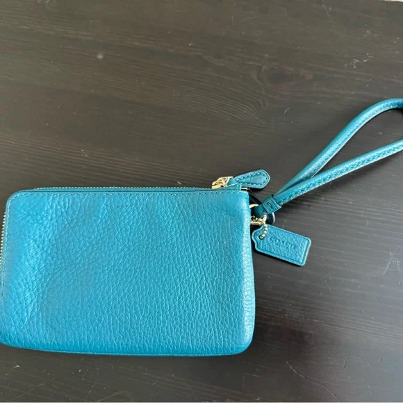 Coach Teal Leather Wristlet - Picture 3 of 4